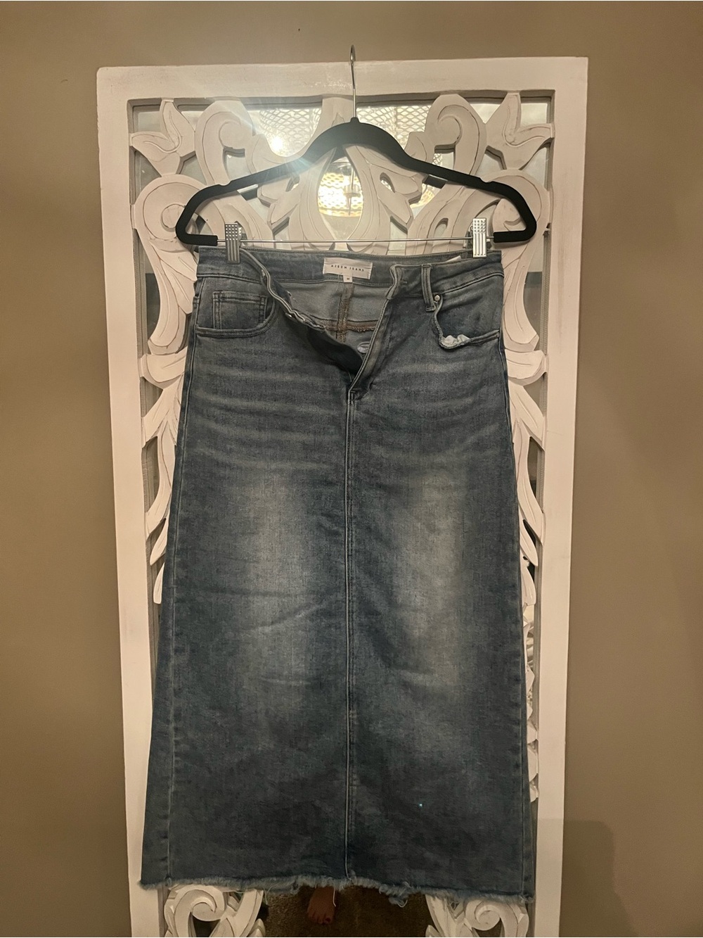 Denim Midi Skirt in Faded Blue - Unbranded